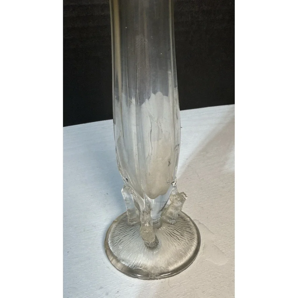 ATQ‎ Dugan Carnival Glass Bud Vase Clear to Marigold w/Twig Branch Base 9.25